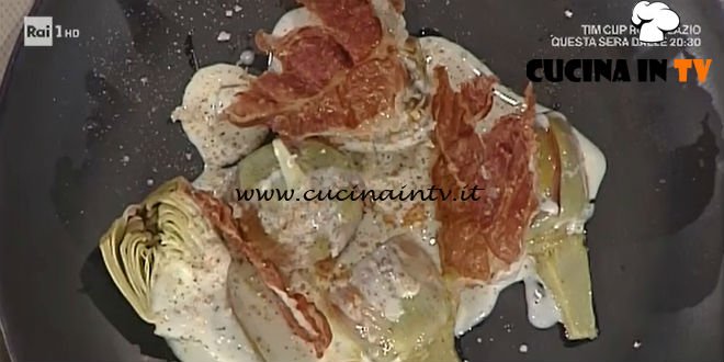Ricette Prova del Cuoco: Carciofo al cacio di fossa pepe e prosciutto di mora