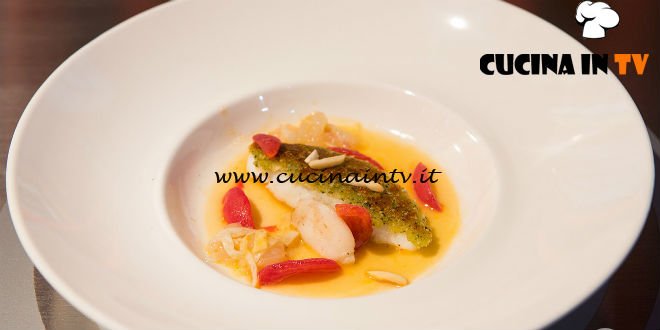 Masterchef 6 | Filetto e guancia di San Pietro su acqua di scampi e liquirizia ricetta Loredana Martori