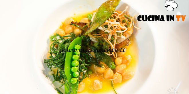 Masterchef 6 | Zuppetta di ceci e pisellini con ricci di mare ricetta Loredana Martori