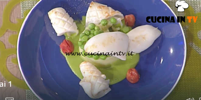 Prova del Cuoco | Medaglione di patate e piselli con seppie e calamari ricetta Fava