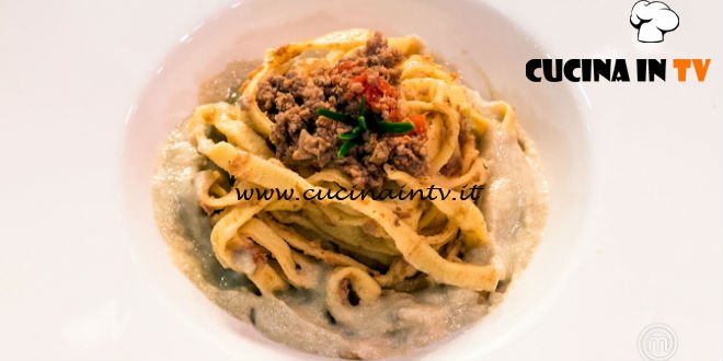 Masterchef Italia 7 - ricetta Tagliatelle d’agnello su crema di carciofi di Rocco Buffone