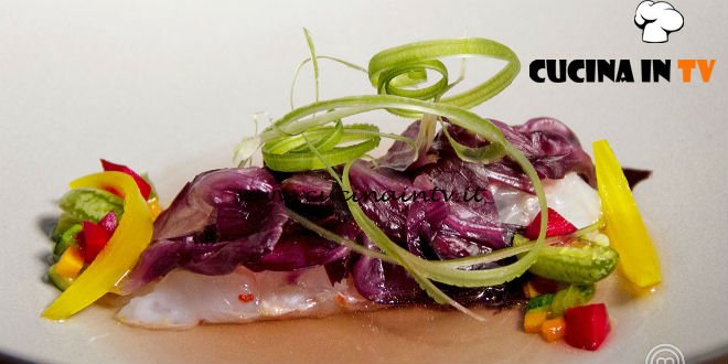 Masterchef 7 | Dashi di katsuobushi di vitello scampo orecchie di legno e rapanello ricetta Giuseppe Iannotti