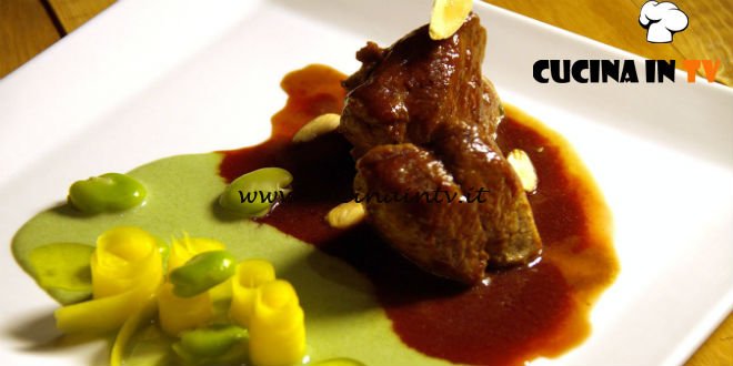 Masterchef 7 | Medaglioni di vitello con glassa alle fragoline di bosco, salsa al kefir, borragine e insalata di carote e fave ricetta Kateryna Gryniukh